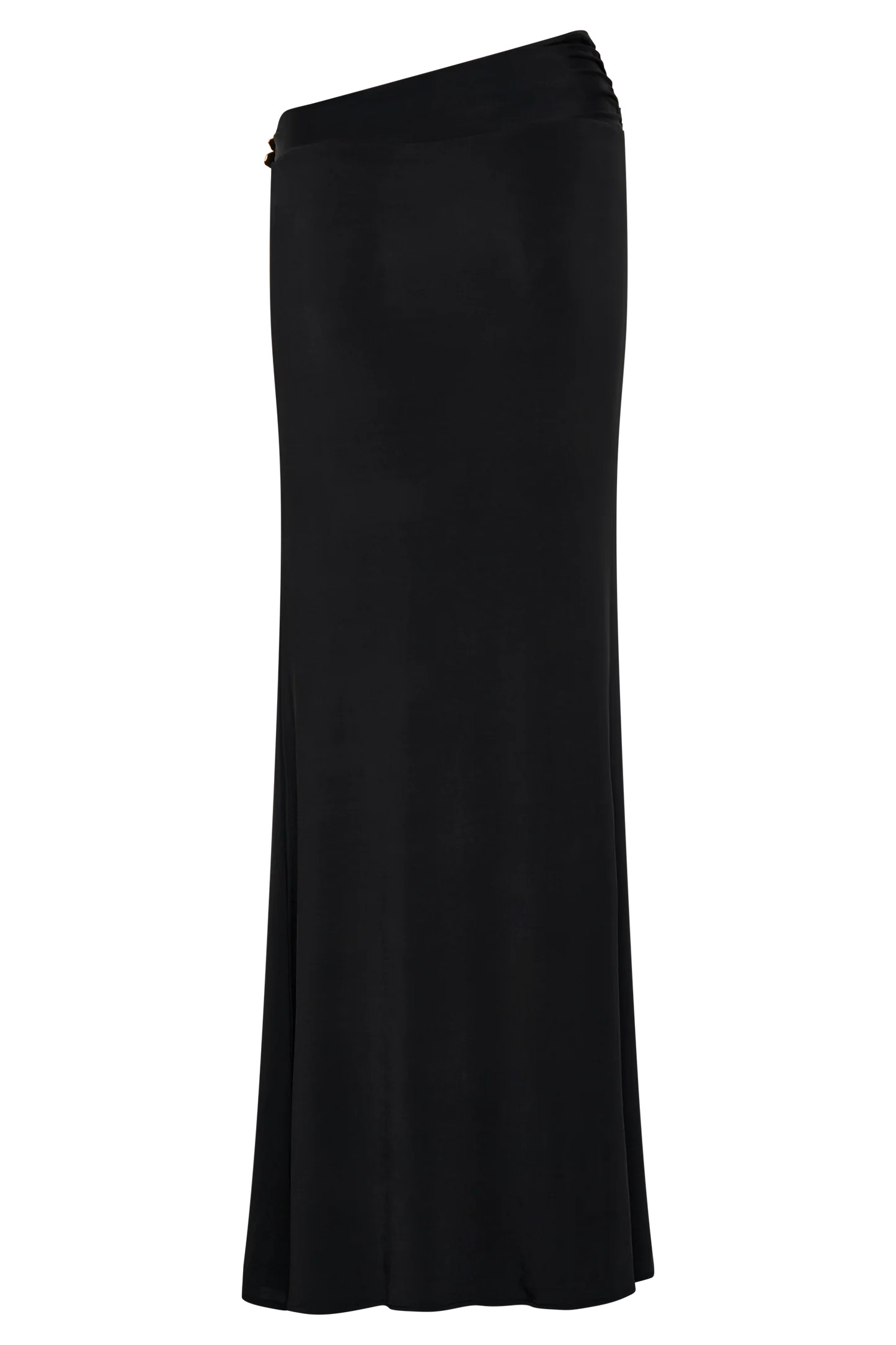 Ainsley Asymmetrical Maxi Skirt With Floral Hardware - Black | MESHKI US