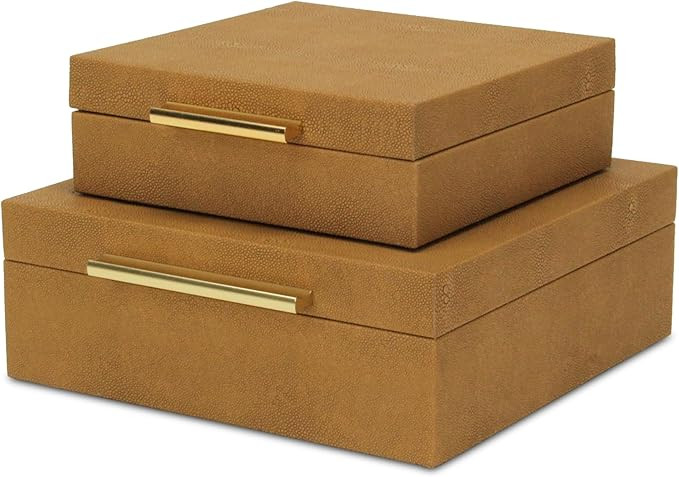 Cheungs Lusan Camel Brown Shagreen Boxes | Amazon (US)