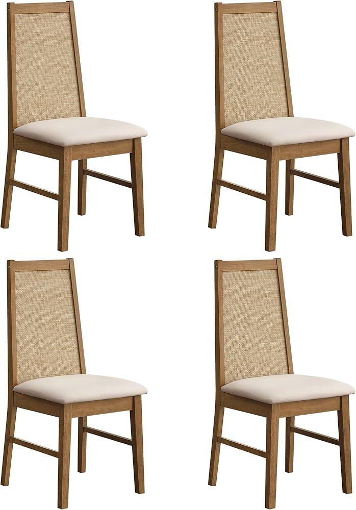 SICOTAS Rattan Dining Chairs Set of 4 - Solid Wood Dining Room Chairs with Rattan Decor High Back... | Amazon (US)