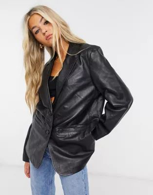 Muubaa oversized boxy leather blazer in black | ASOS (Global)