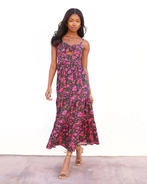 Leanne Cotton Floral Cutout Midi Dress | VICI