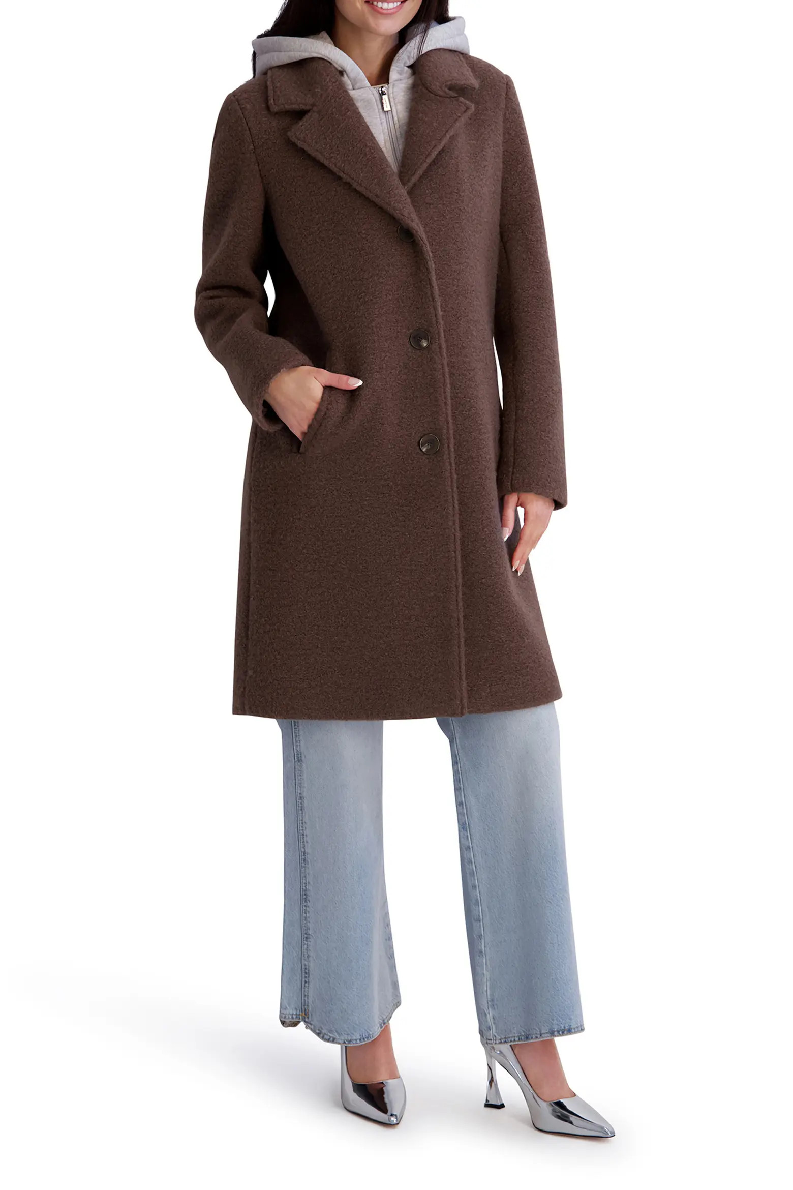Textured Coat with Removable Hoodie Bib (Women) | Nordstrom | Nordstrom