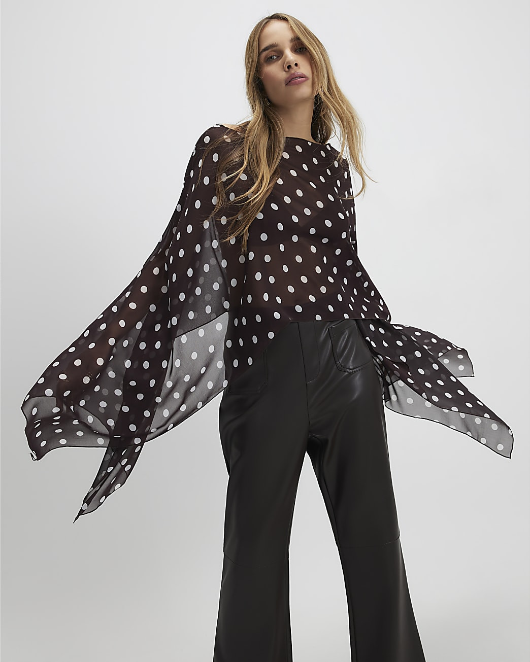 Brown Waterfall Polka Dot Cape | River Island UK & IE