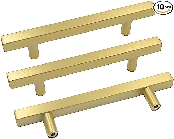 10Pack goldenwarm 4in Drawer Pulls Brushed Brass Cabinet Pulls Gold Kitchen Handles Square Gold D... | Amazon (US)