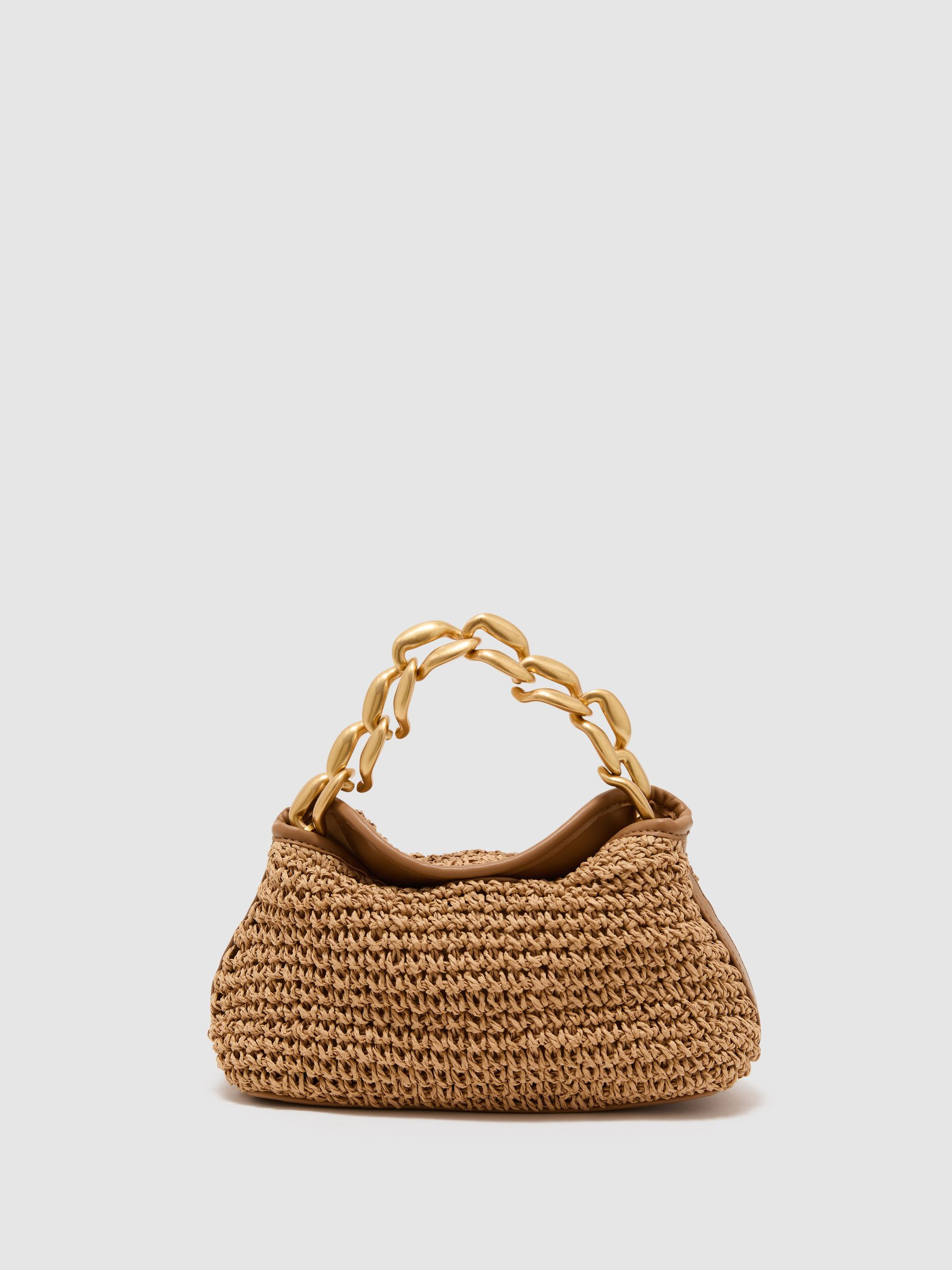 Reiss Raffia-Effect Chain Grab Bag in Natural | REISS | Reiss US