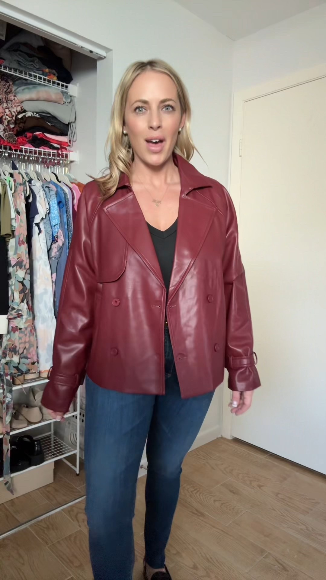 Faux leather jacket 

#LTKMidsize #LTKHoliday #LTKFindsUnder50