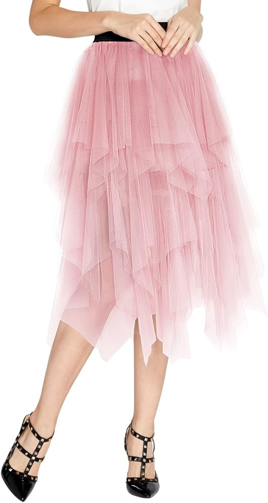 EXCHIC Women’s Elegant Mesh Layered Tulle Skirt Sheer Tutu Skirt Midi Dress | Amazon (CA)