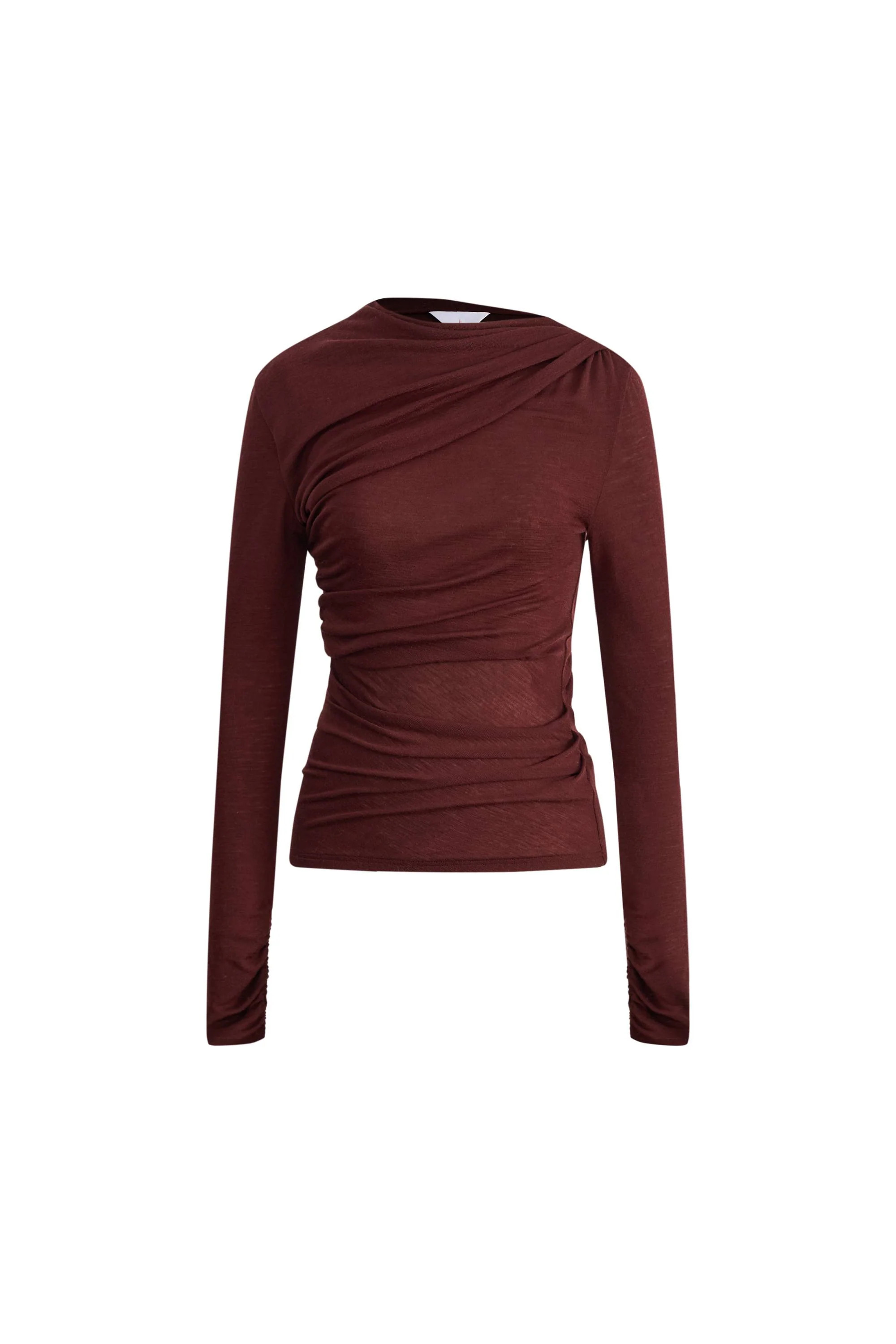 Edith Runched Long Sleeve Top in Lightweight Merino Wool Knit | Fabrique