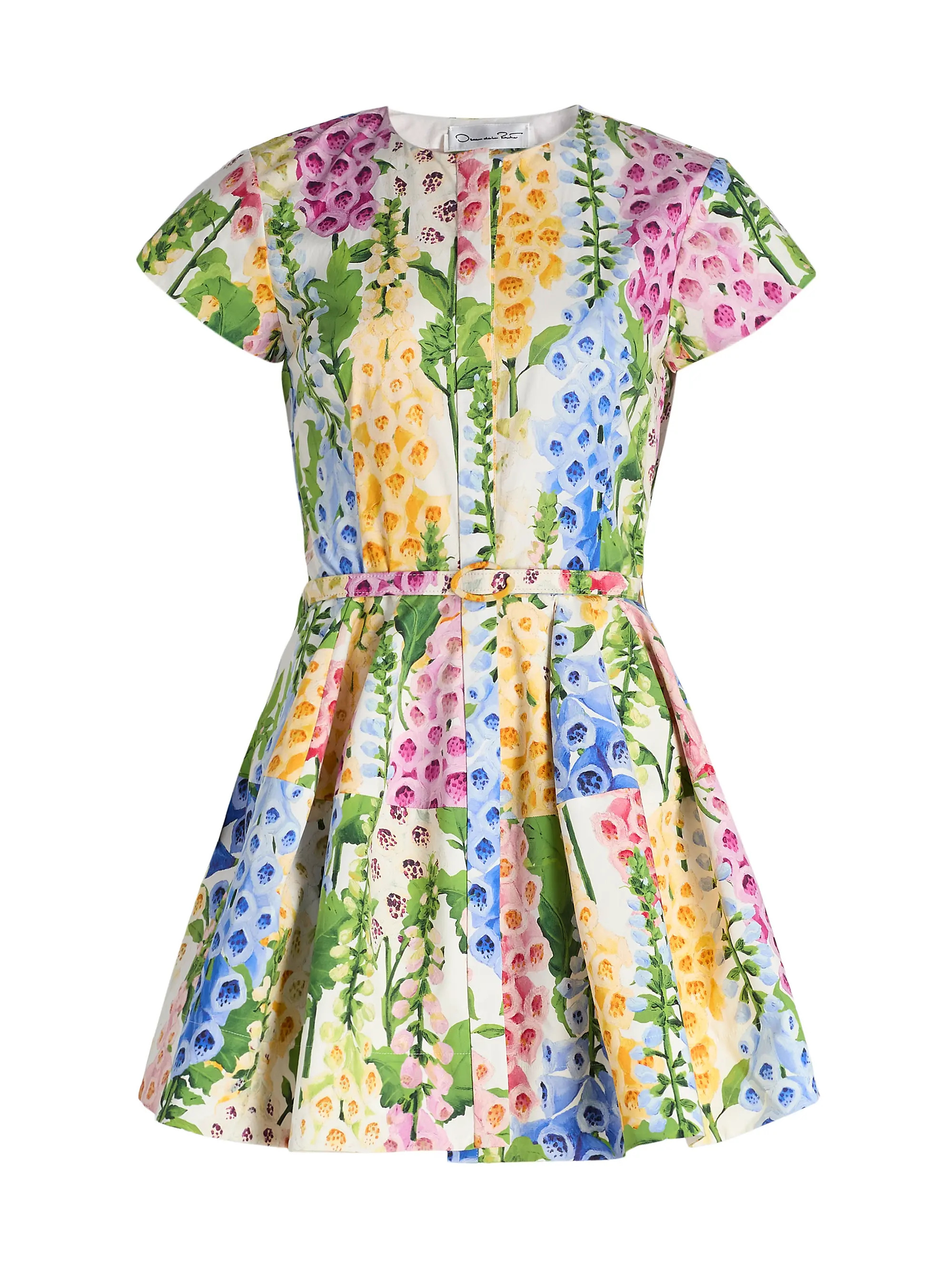 Oscar de la Renta Foxgloves-Print Stretch-Cotton Poplin Minidress | Saks Fifth Avenue | Saks Fifth Avenue