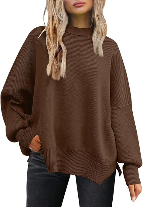 LILLUSORY Women's Oversized Batwing Sweaters 2025 Fall Outfits Trendy Crewneck Knit Side Slit Fas... | Amazon (US)