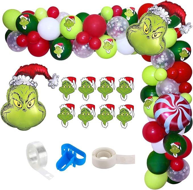 Christmas Balloon Garland Arch Kit, 113pcs Red Green Snowflake Balloon Arch with Candy Mylar Ball... | Amazon (US)