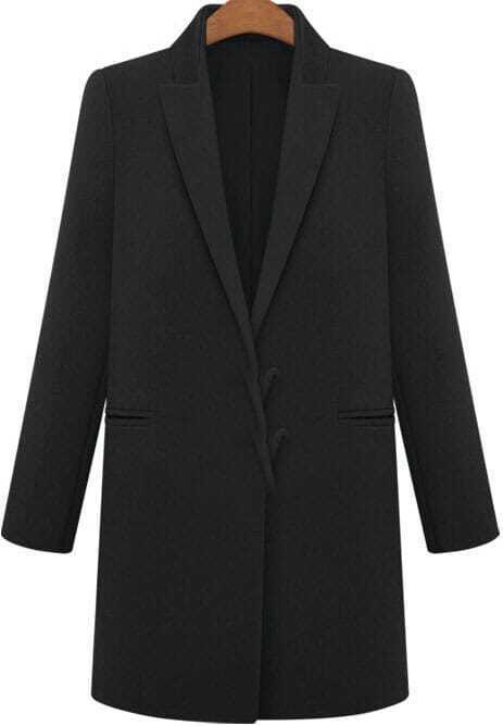 Lapel Loose Woolen Black Coat | Romwe