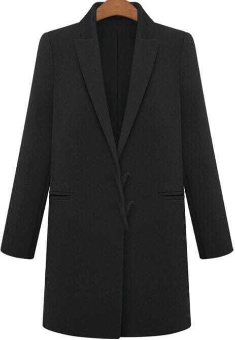 Lapel Loose Woolen Black Coat | Romwe
