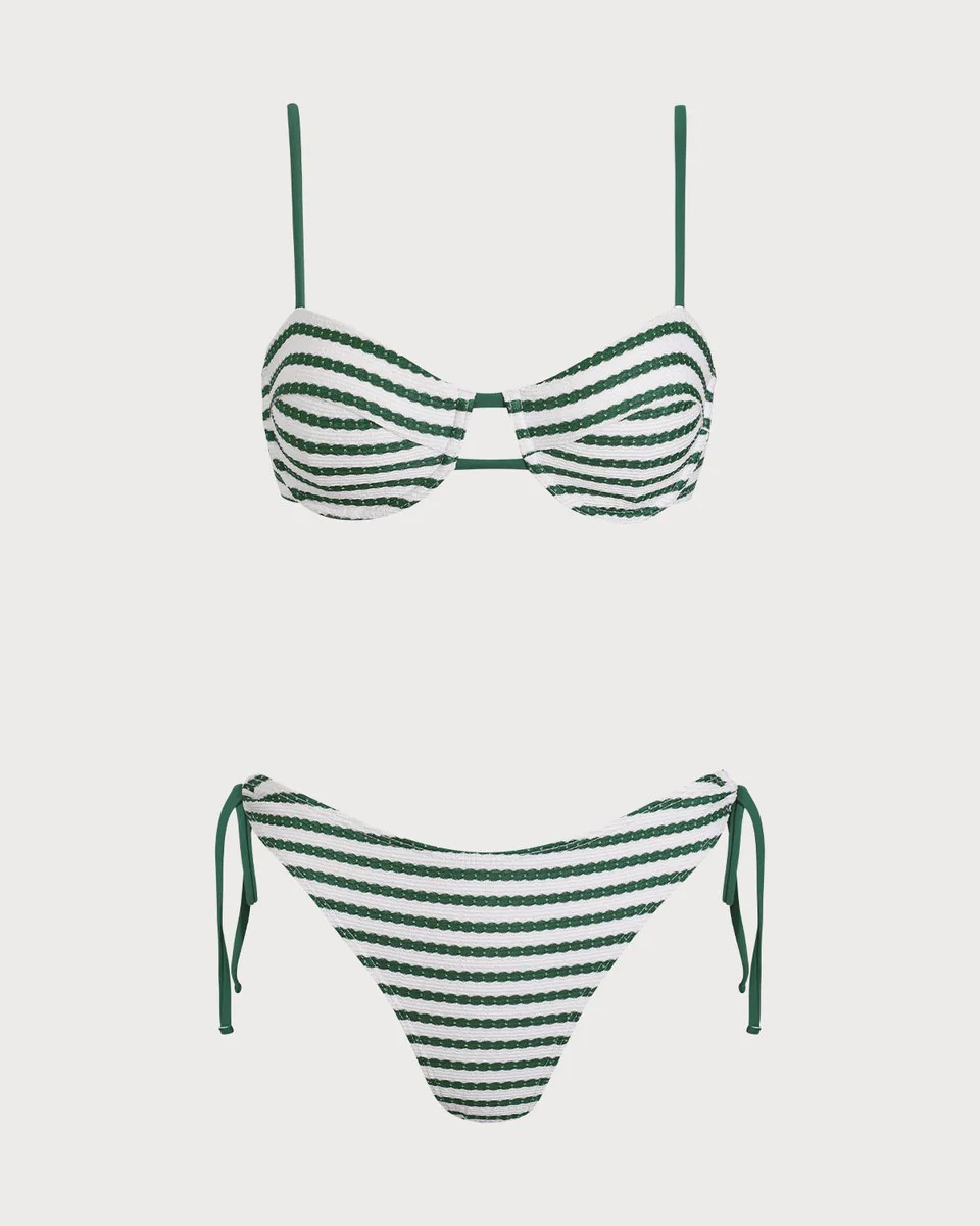 Green Striped Underwire Bikini Set | rihoas.com