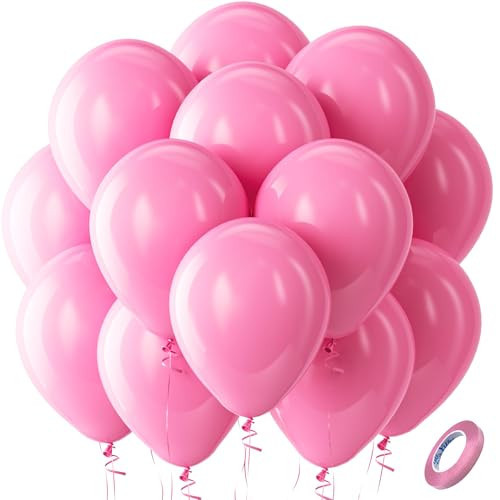 Bezente Pink Balloons Latex Party Balloons - 100 Pack 12 inch Round Helium Pink Balloons for Valentine's Day Princess Bachelorette Birthday Wedding Bridal Shower Party Decoration | Amazon (US)