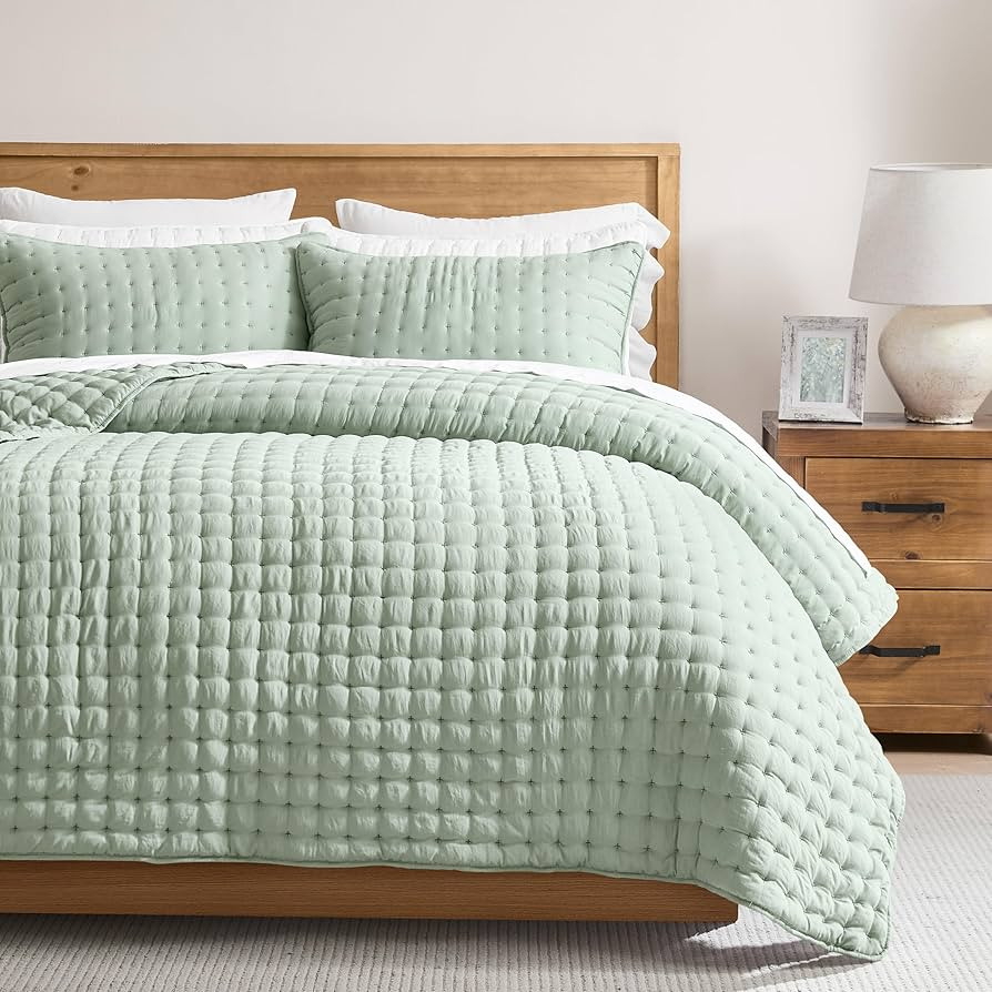 WDCOZY Sage Green California Oversized Cal King Size Quilt Bedding Sets with 2 Pillow Shams, Ligh... | Amazon (US)