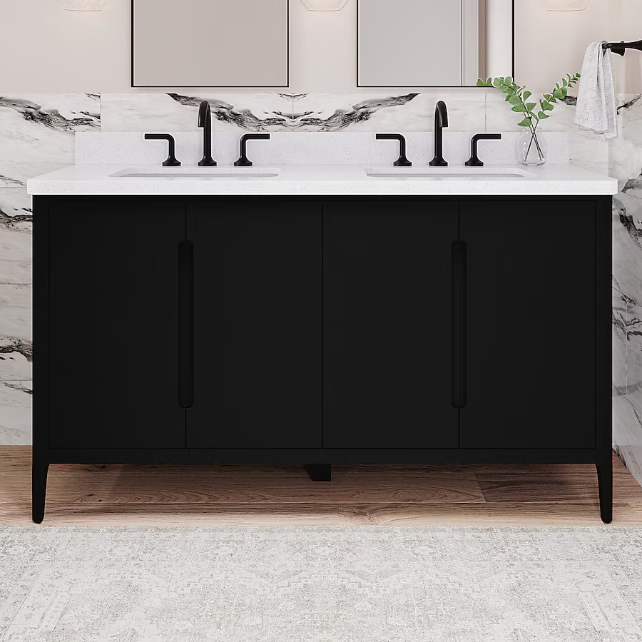 Origin 21 Jenkins 60-in Black Undermount Double Sink Bathroom Vanity with White Engineered Stone ... | Lowe's