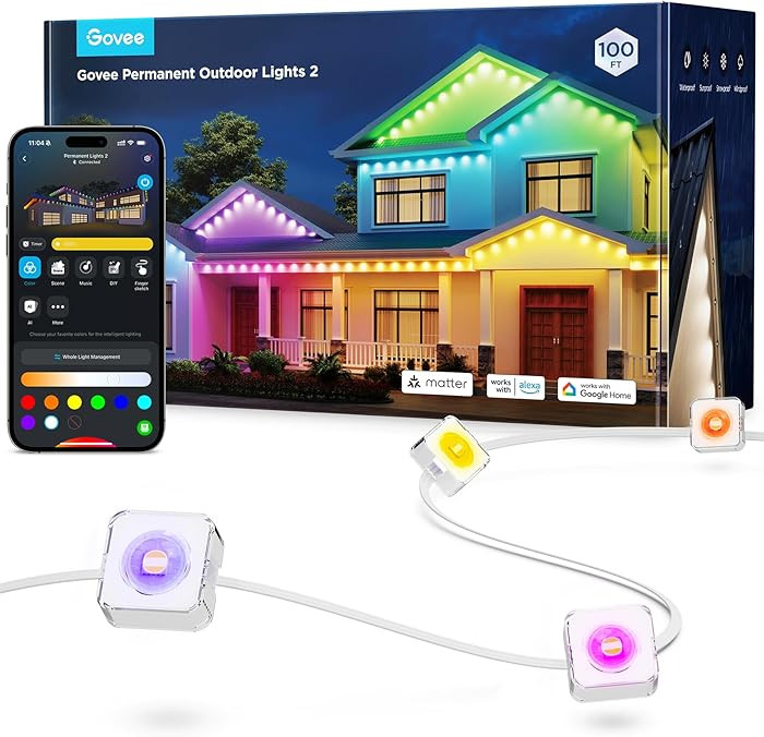Govee Permanent Outdoor Lights 2, 100ft RGBIC Outdoor Lights with 72 LED Lights, IP67 Waterproof,... | Amazon (US)