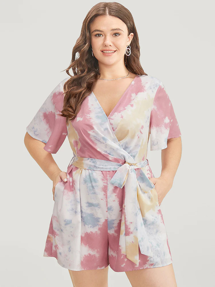 Tie Dye Belted Pocket Wrap Jumpsuit | Bloomchic