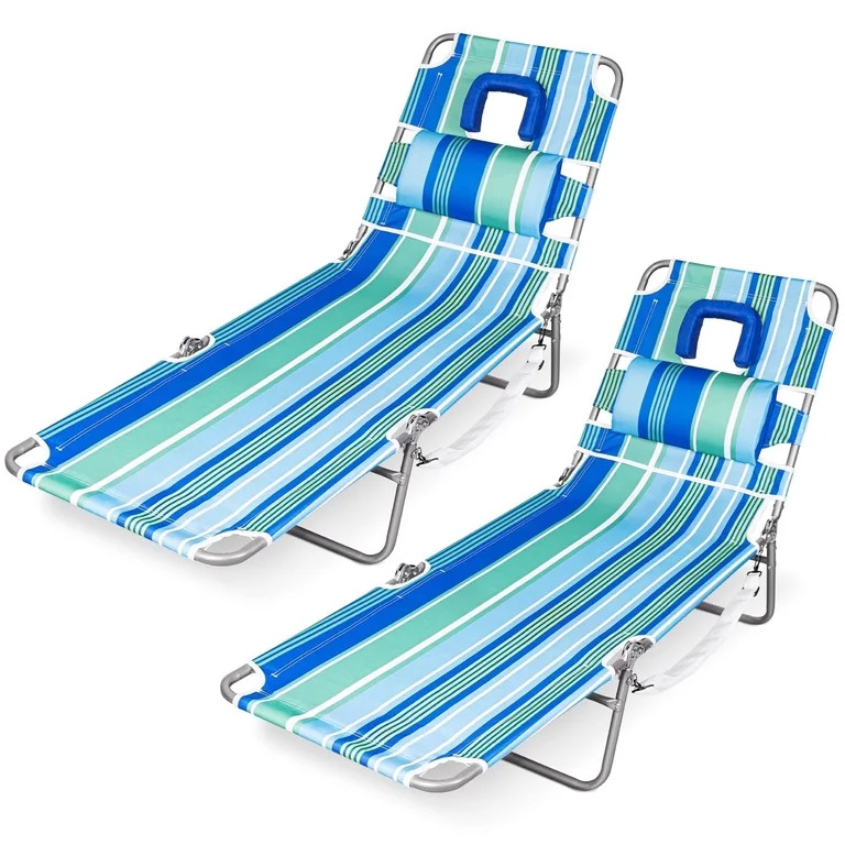 SUNSPIRE 2 Pack Folding Beach Lounge Chair with Face Hole Pillow Side Pocket, Portable Reclining ... | Walmart (US)