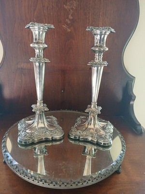 Antique Pair Fancy English Silver Plate Candlesticks with Inserts 10.25” tall | eBay US