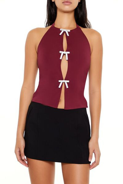 Metallic Bow Halter Top | Forever 21