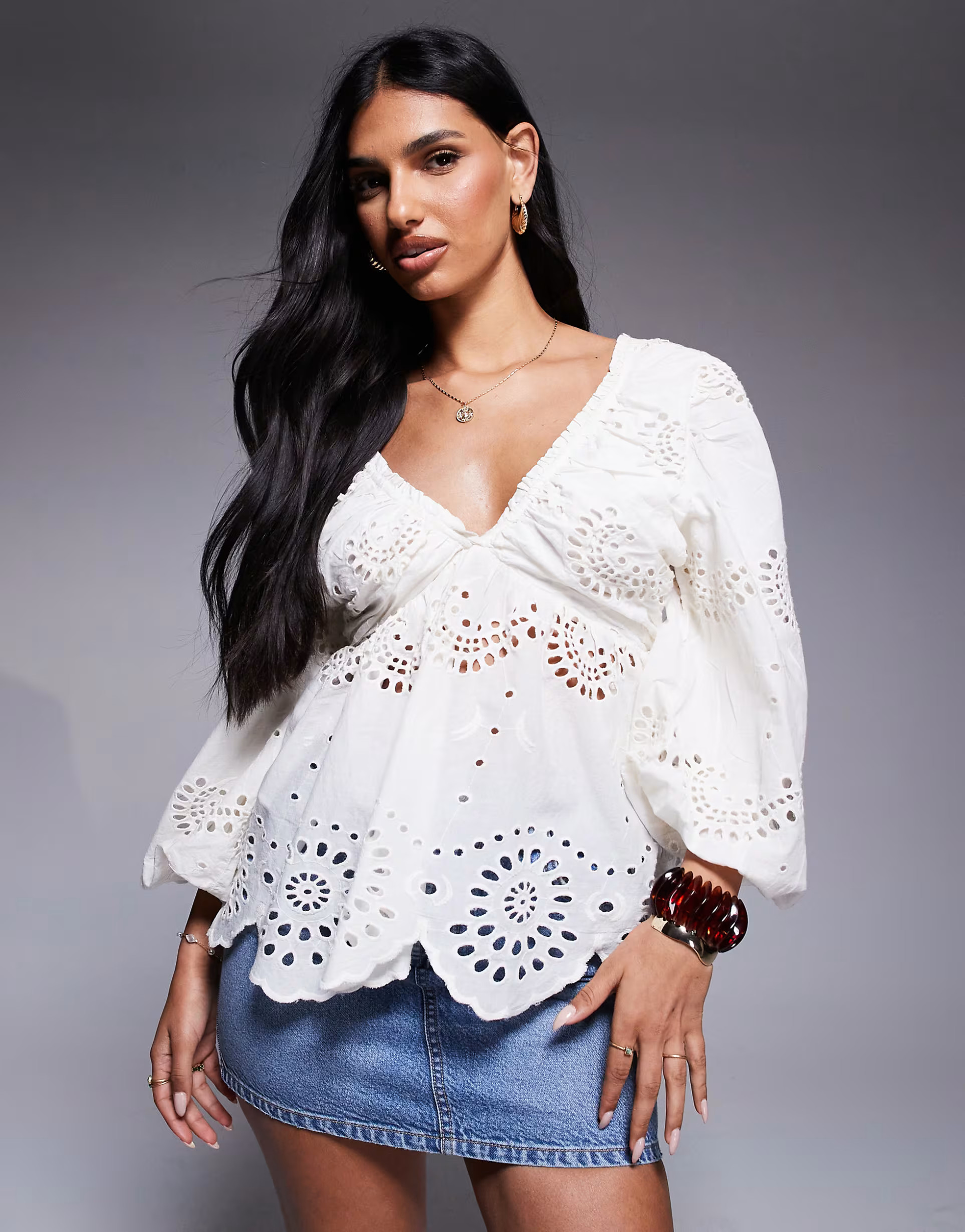 River island broderie blouse in cream | ASOS (Global)