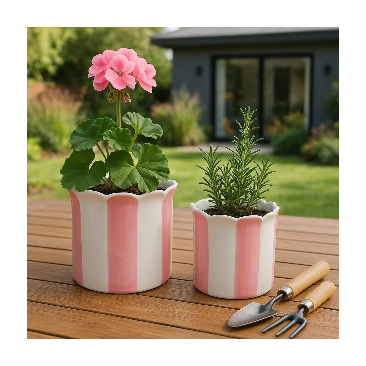 Ceramic Outdoor Planters - Striped Flower Pots With Scalloped Edge - Indoor Planter For Plants, F... | Wayfair North America
