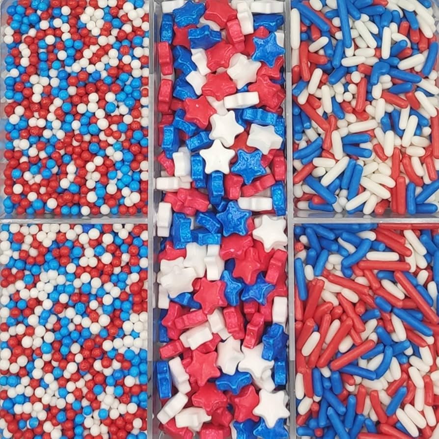 Edible Mix Patriotic Sprinkles, Red White and Blue Jimmies | Nonpareils | Stars, 4th of July Spri... | Amazon (US)
