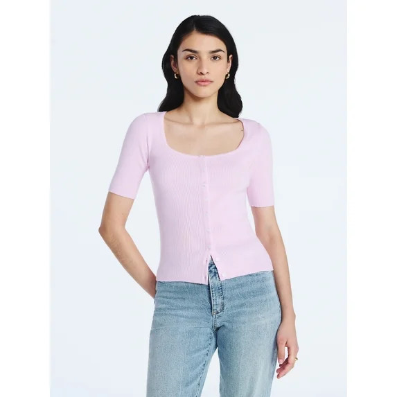 Scoop Women's Square Neckline Cardigan Sweater with Short Sleeves, Lightweight, Sizes XS-XXL | Walmart (US)