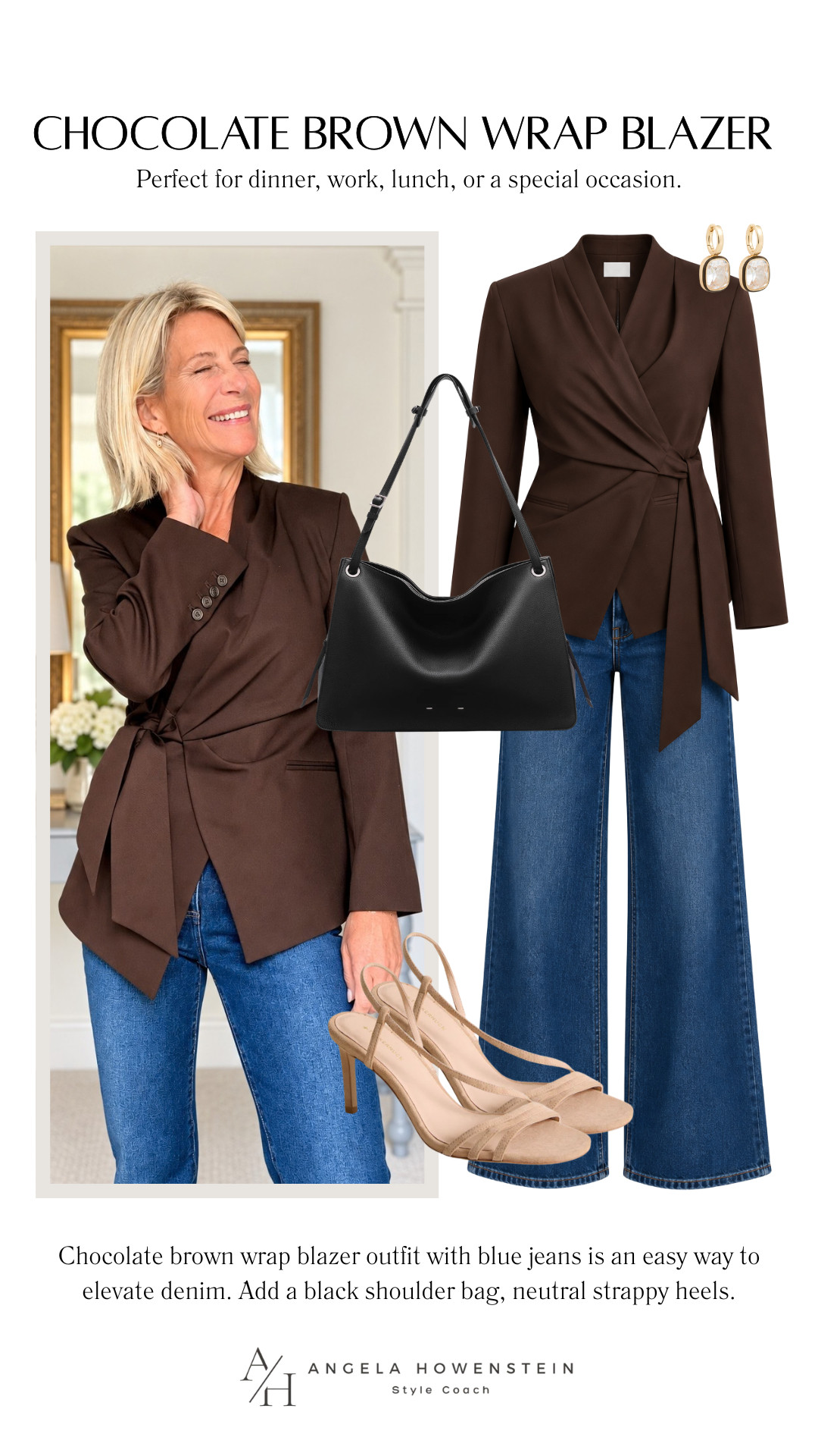 This chocolate-brown wrap blazer is such a beautiful way to dress up jeans! The flattering wrap silhouette, rich brown color, and feminine drape make this an easy choice for dinner, work, or a special occasion.

👩‍💻 LTK PRO TIPS
❤️ Heart = Support my posts ;-)
🔖 Save = Get sale & restock alerts for the things you love!
📋 Lists = Keep favorites organized (List ideas: Christmas, Birthdays, and Vacations!)
📲 Share = Send lists and products to a friend (or your daughters like me).
💬 Comment = Ask me anything, and I’ll answer. ;-)

#LTKootd #LTKSeasonal #LTKOver40