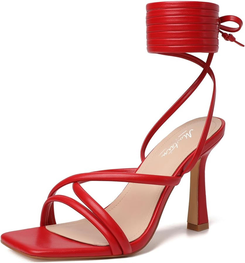 Mostrin Womens Sandals Strappy Heels for Women Lace Up Square Open Toe Heels Tie Up High Heeled S... | Amazon (US)