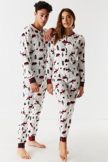 Unisex Fammy Jammies Moose Caboose Graphic Plaid Printed Onesie | Urban Planet