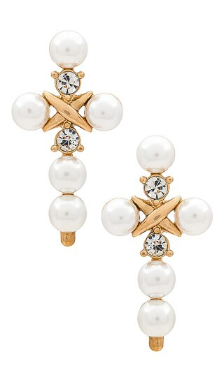 Cross Earring in Pearl & Gold | Revolve Clothing (Global)
