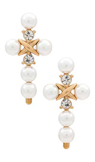 Cross Earring in Pearl & Gold | Revolve Clothing (Global)
