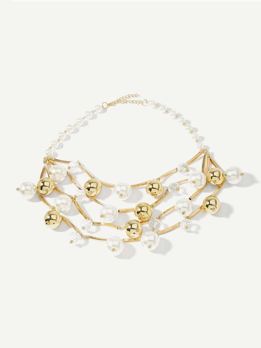 Faux Pearl & Ball Layered Necklace | SHEIN