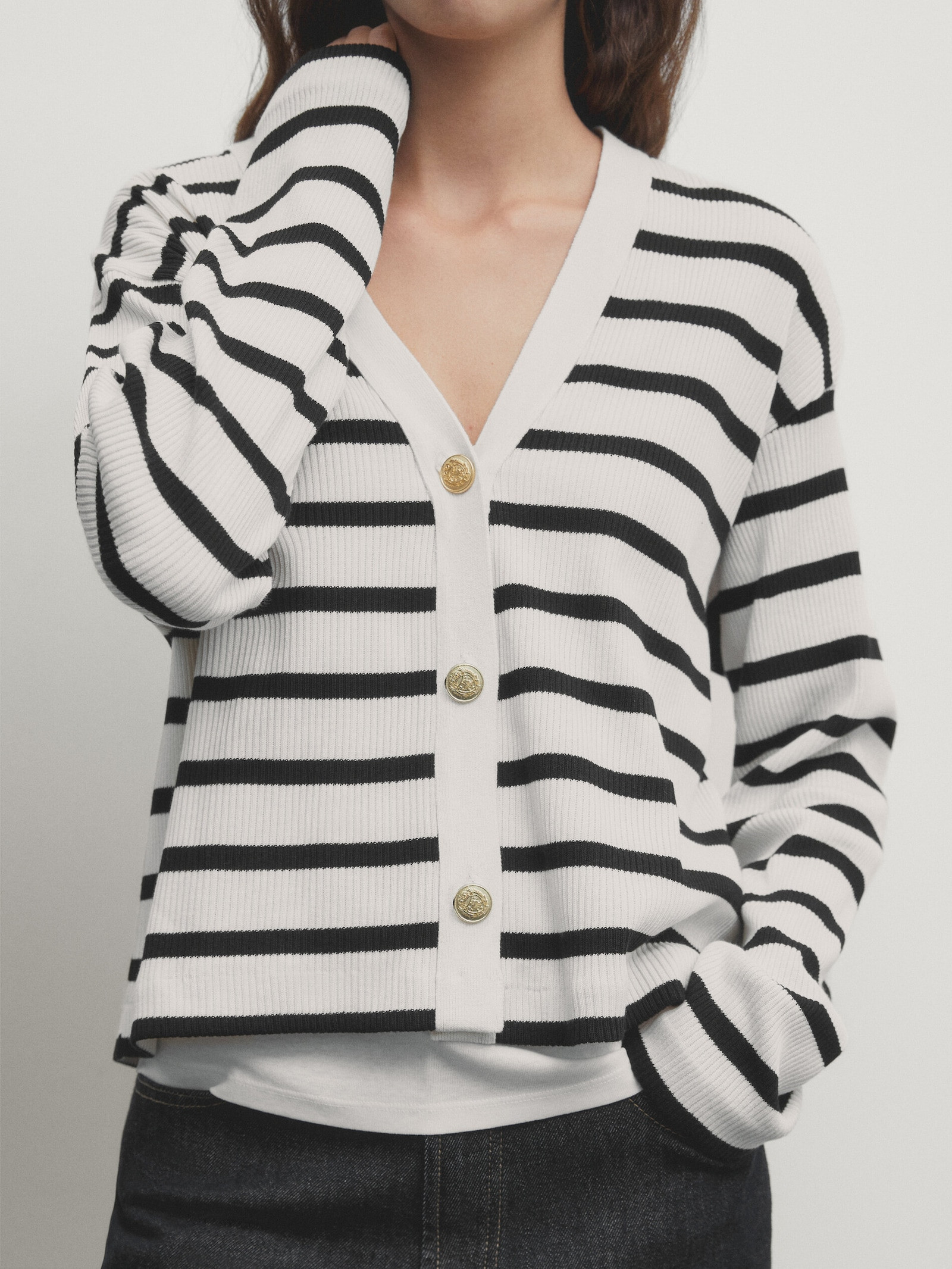 Ribbed knit striped cardigan | Massimo Dutti UK