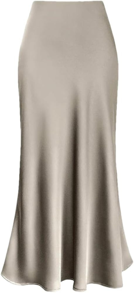 Bciopll Silk Satin Skirts for Women High Waisted Skirt A-Line Solid Color Skirts Slight Strech | Amazon (US)