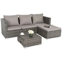 3PCS Outdoor Rattan Wicker Sofa Furniture Set With Adjustable Seat Patio Garden | Walmart (US)