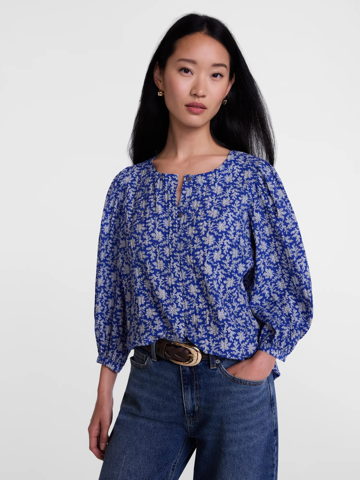 Scenario Women's and Women's Plus Blouse with 3/4-Length Puff Sleeves, Sizes XS-4X | Walmart (US)
