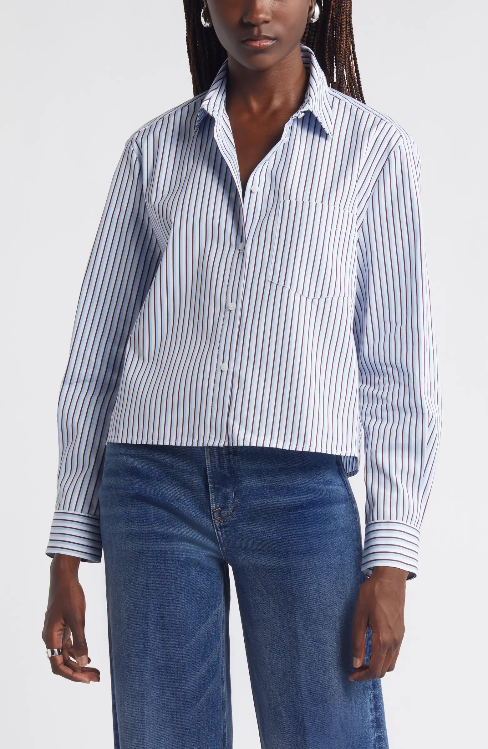 Nordstrom Stripe Poplin Crop Button-Up Shirt | Nordstrom | Nordstrom