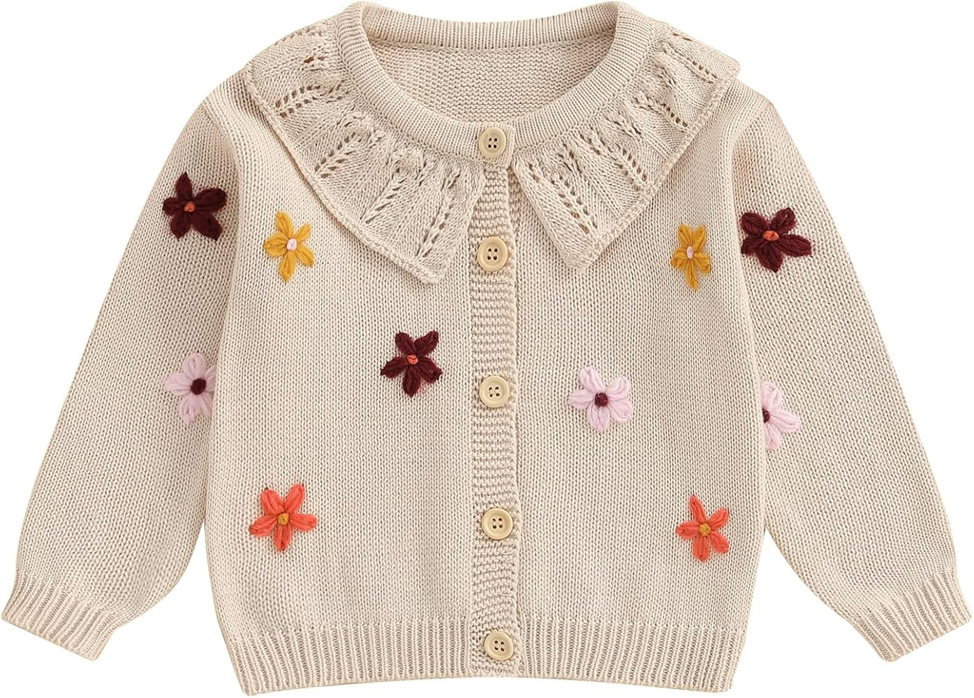 Toddler Baby Girl Cardigan Sweater Flowers Button Up Knitted Tops Infant Fall Winter Clothes | Amazon (US)