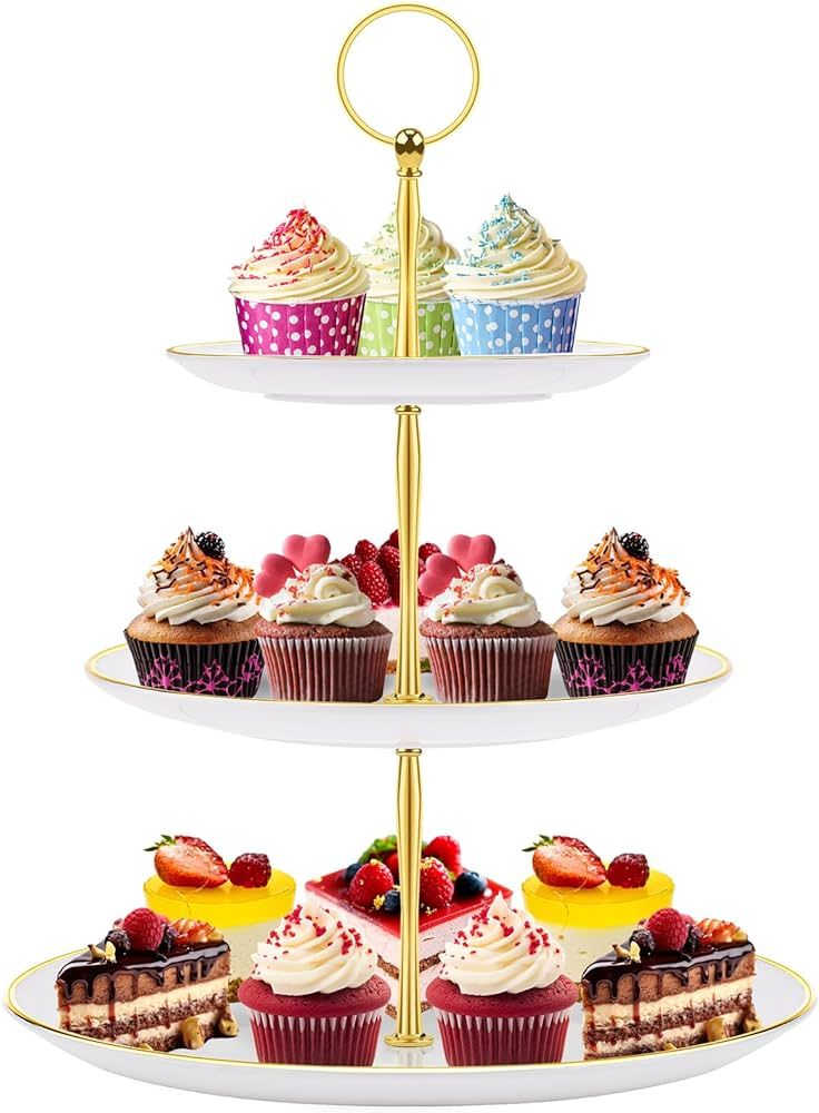 Cupcake Stand Holder - 3 Tier Cup Cake Dessert Tower, Plastic Tiered Serving Tray&Metal Rod for B... | Amazon (US)
