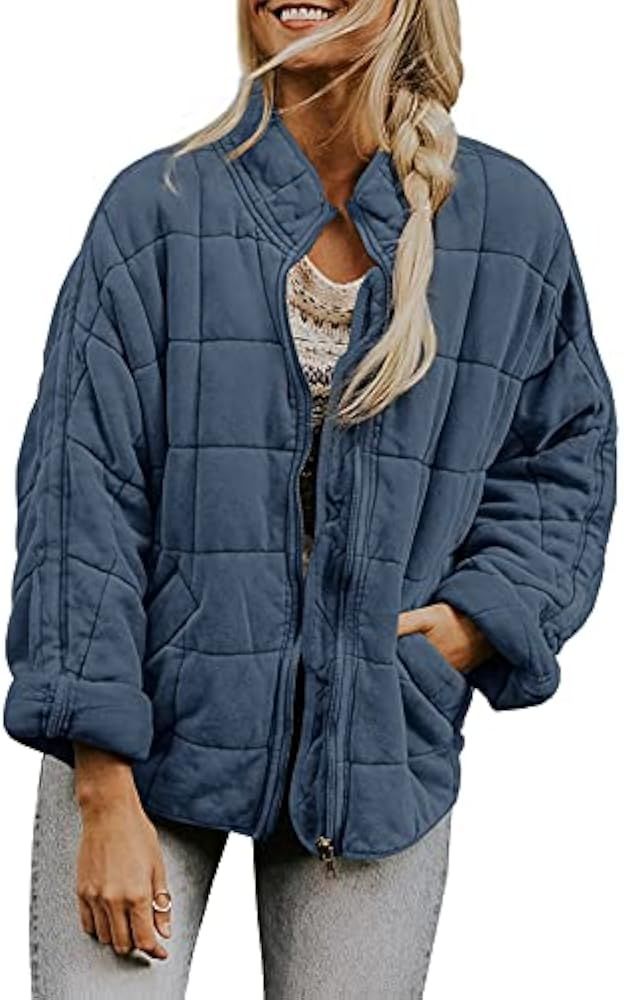 Balaflyie Womens Winter Dolman Lightweight Quilted Jackets Coat Zip Up Long Sleeve Stand Neck Warm O | Amazon (US)