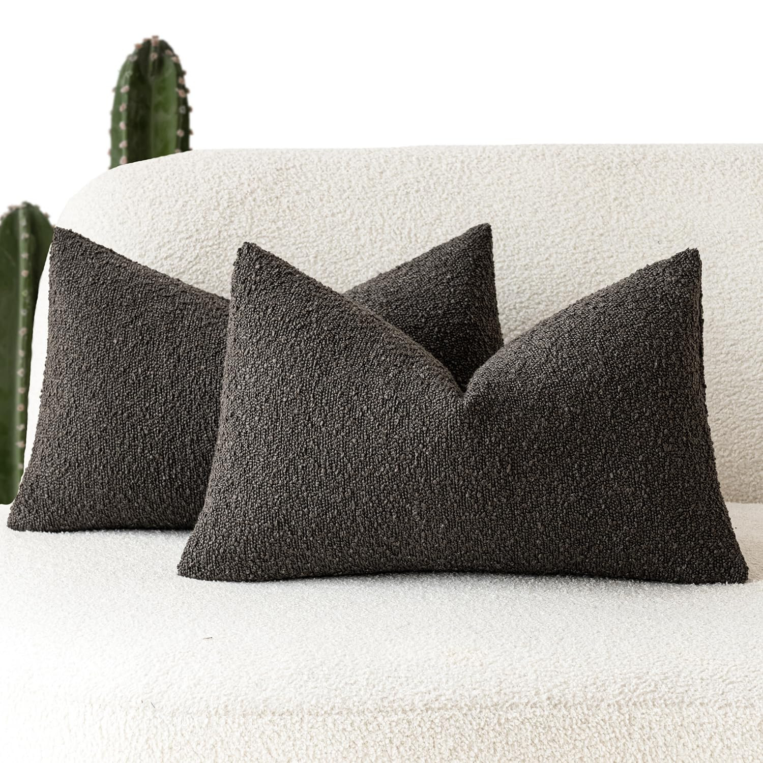 Foindtower Pack of 2 Textured Boucle Throw Pillow Covers Accent Solid Decorative Lumbar Pillow Ca... | Amazon (US)