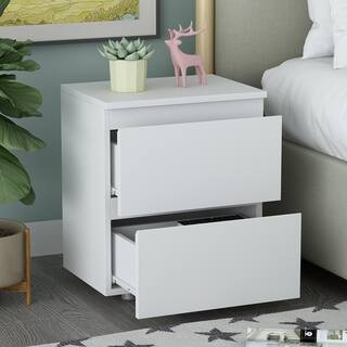 2-Drawer White Nightstands Side Table Bedside Table 18.9 in. H x 15.7 in. W x 11.6 in. D | The Home Depot
