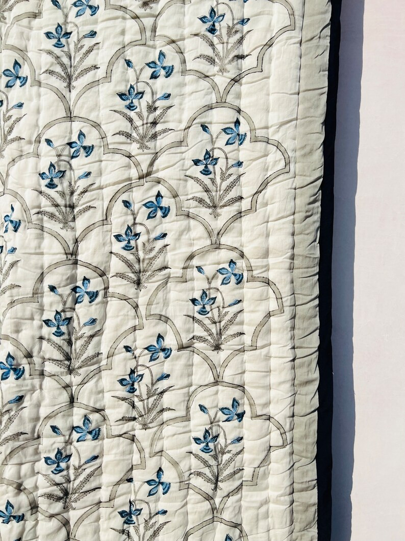 Indian Hand Block Print Handmade Queen Floral Cotton Quilted Quilt Cotton Handmade Bedspread Hand... | Etsy (US)