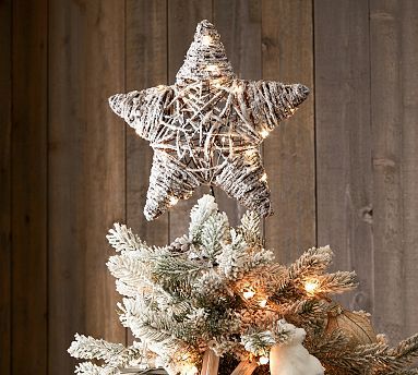 Light Up Snowy Star Handcrafted Rattan Tree Topper | Pottery Barn (US)