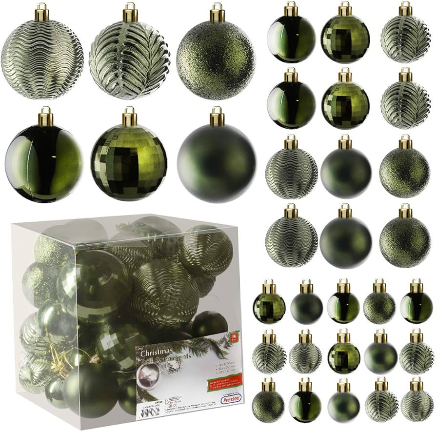 Amazon.com: Prextex Christmas Tree Ornaments - Emerald Green Christmas Ball Ornaments Set for Chr... | Amazon (US)
