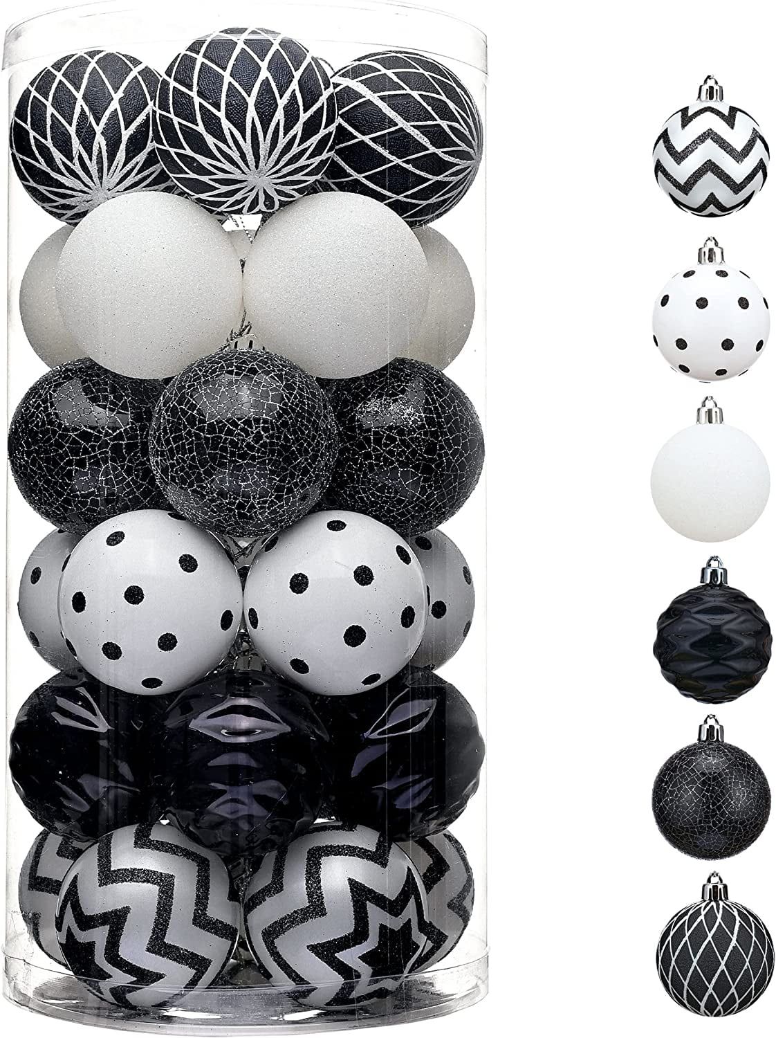 Valery Madelyn 30ct 60mm Black and White Christmas Ball Ornaments, Shatterproof Christmas Tree De... | Walmart (US)